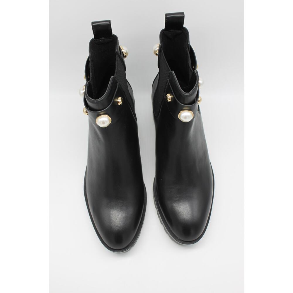 NWT Karl Lagerfeld Paris Pola Black Smooth Calf Lea Gold Pearl Boots Size 7.5M - Picture 3 of 13